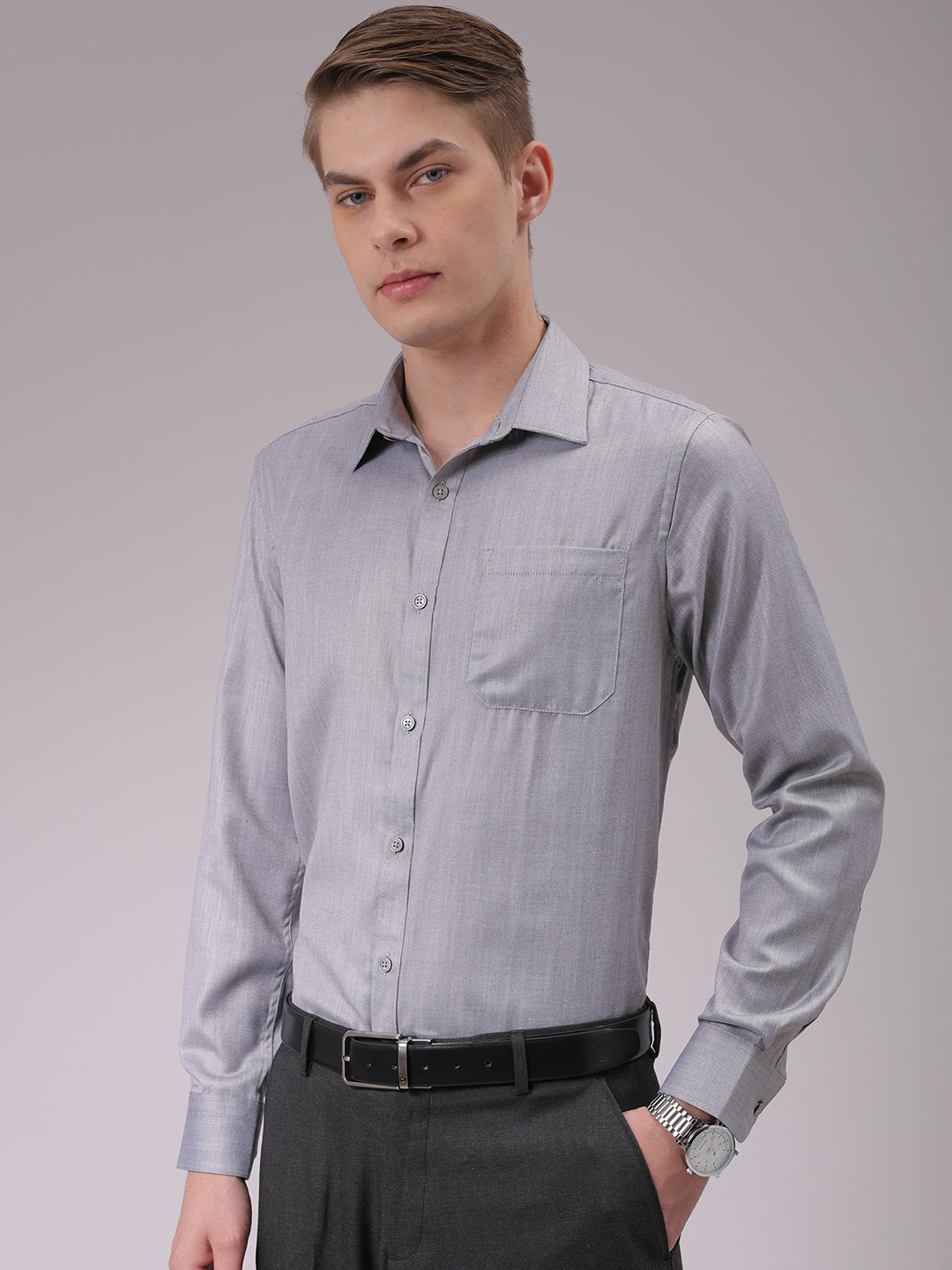 Men's Grey Slim Fit Solid Formal Shirt