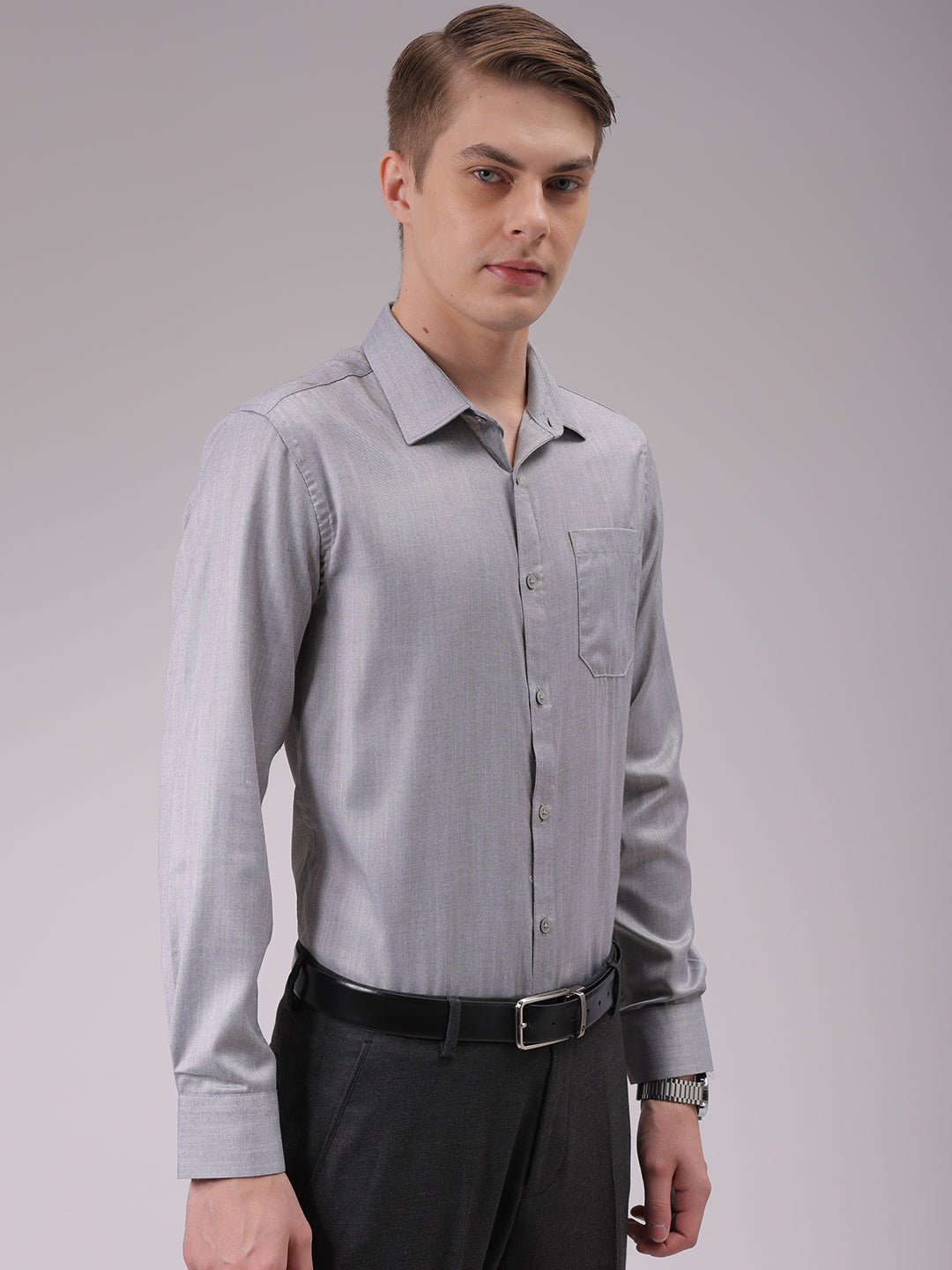 Men's Grey Slim Fit Solid Formal Shirt