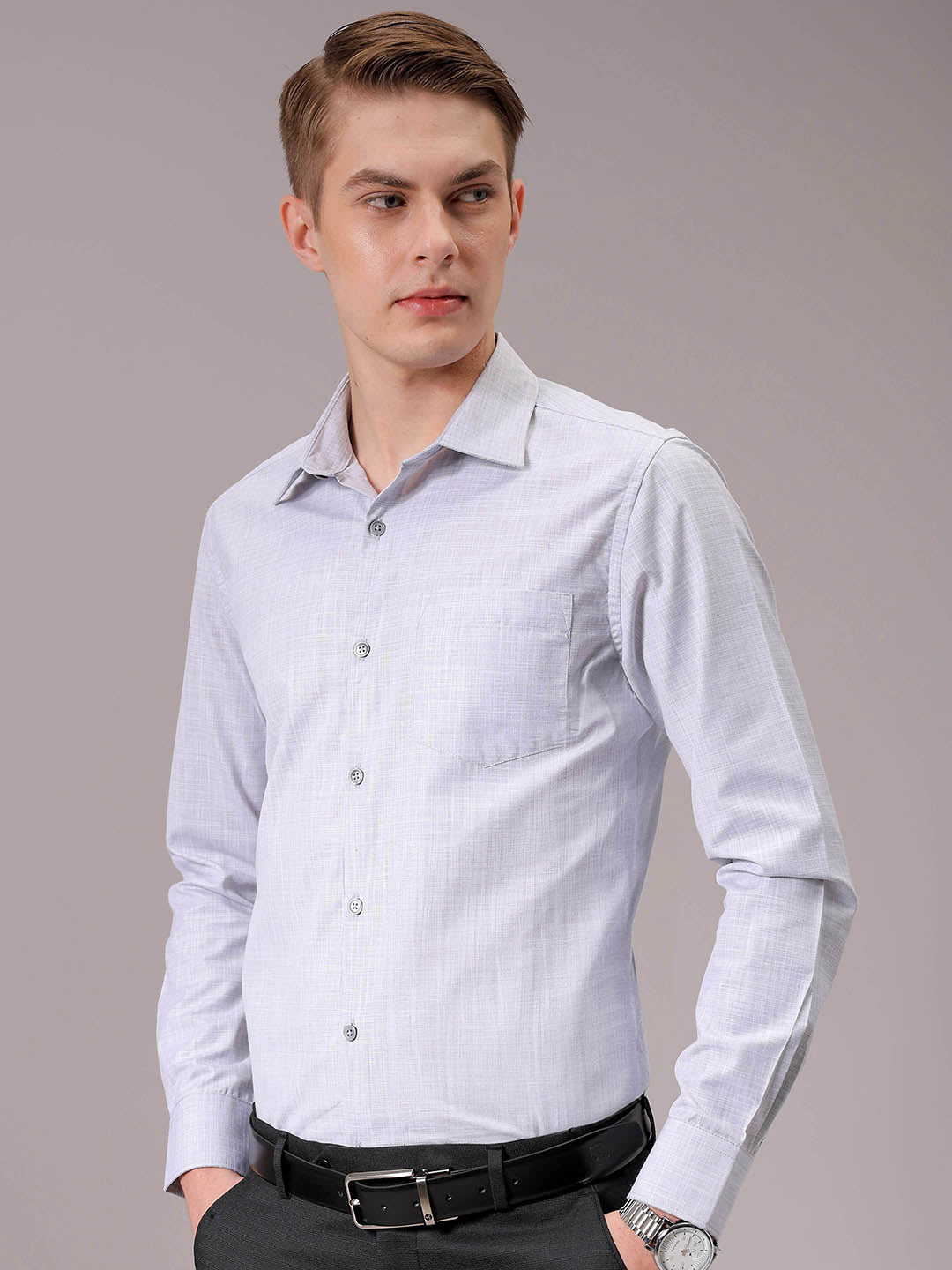 Men's Grey Slim Fit Solid Formal Shirt