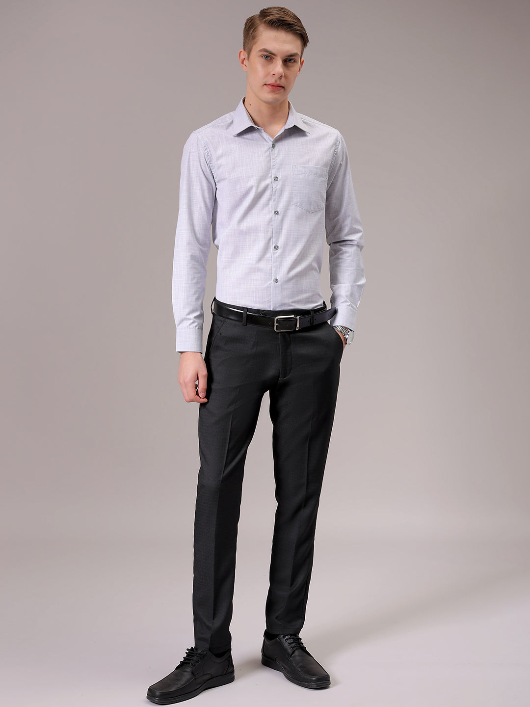 Men's Grey Slim Fit Solid Formal Shirt