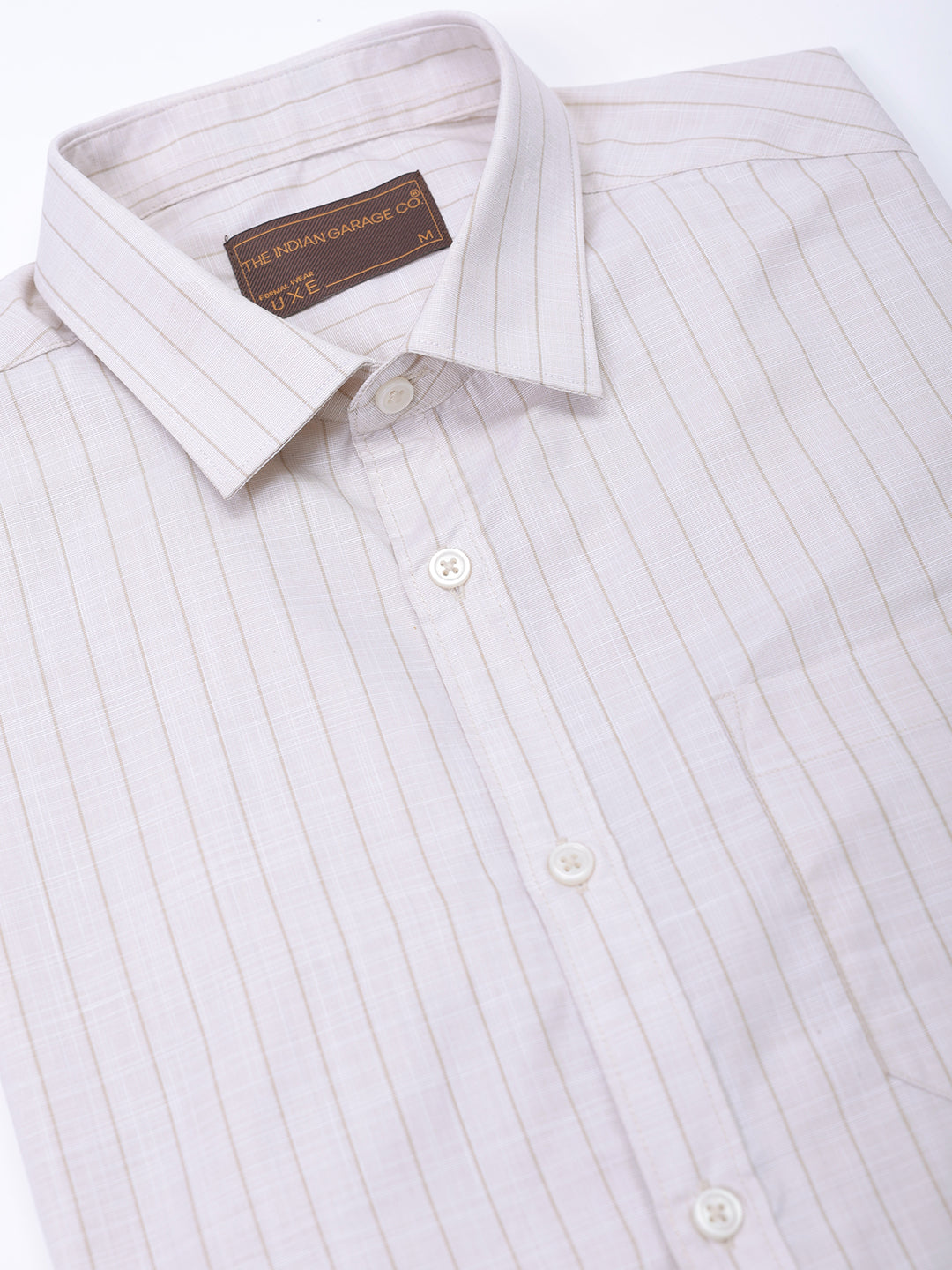 Men's Beige Slim Fit Striped Formal Shirt