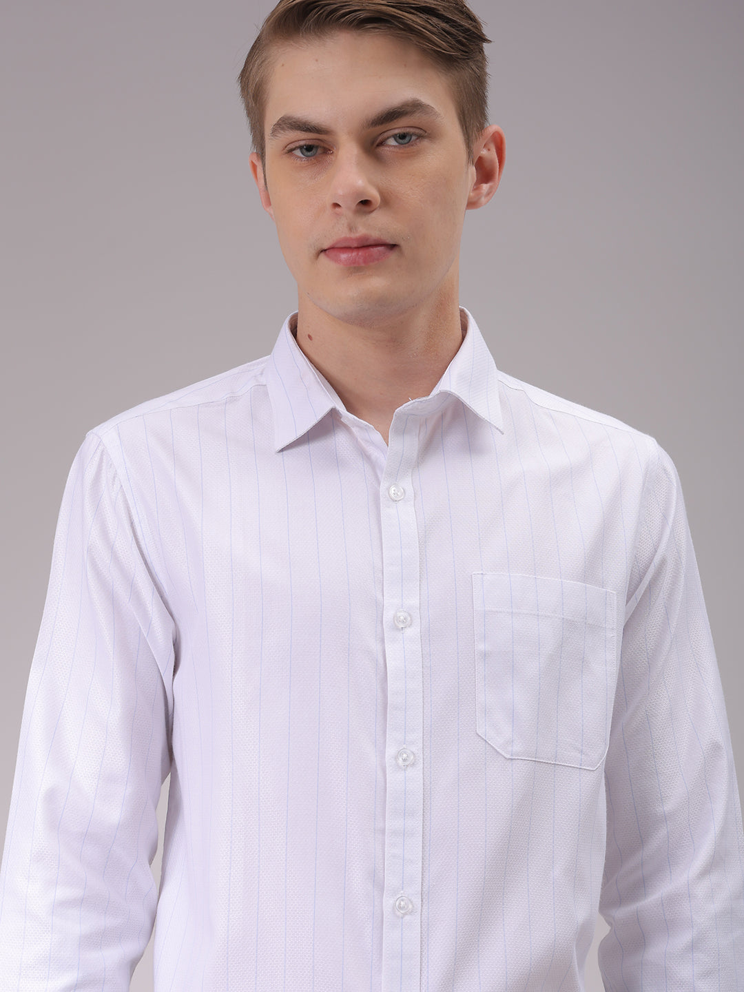 Men's White Slim Fit Striped Formal Shirt