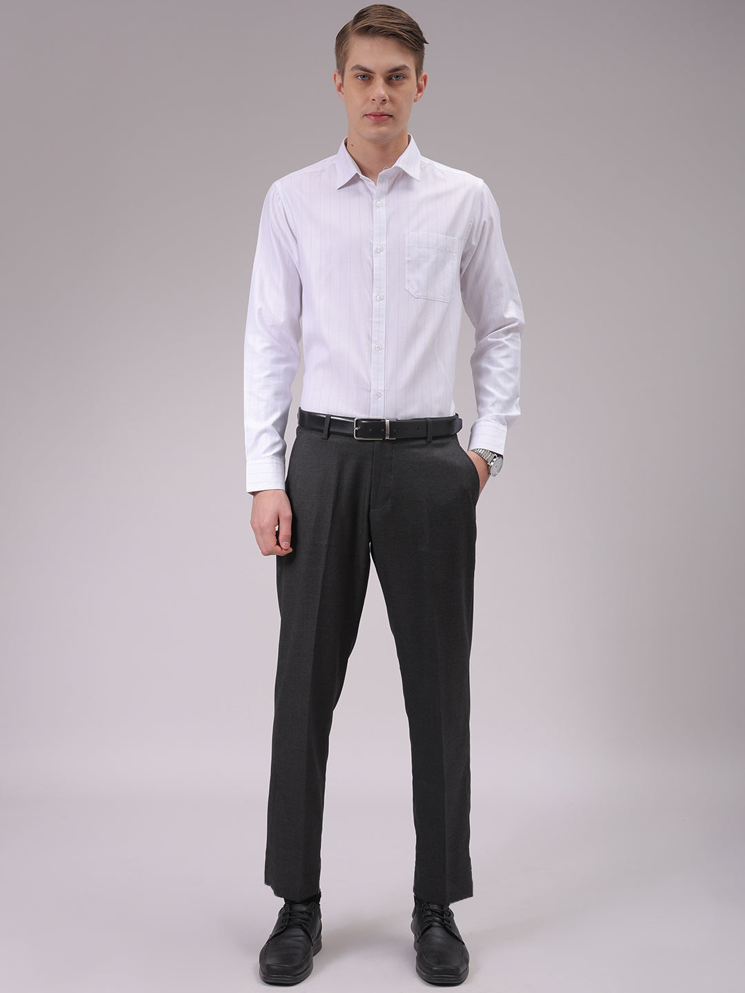 Men's White Slim Fit Striped Formal Shirt