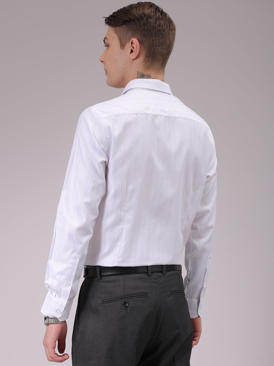 Men's White Slim Fit Striped Formal Shirt