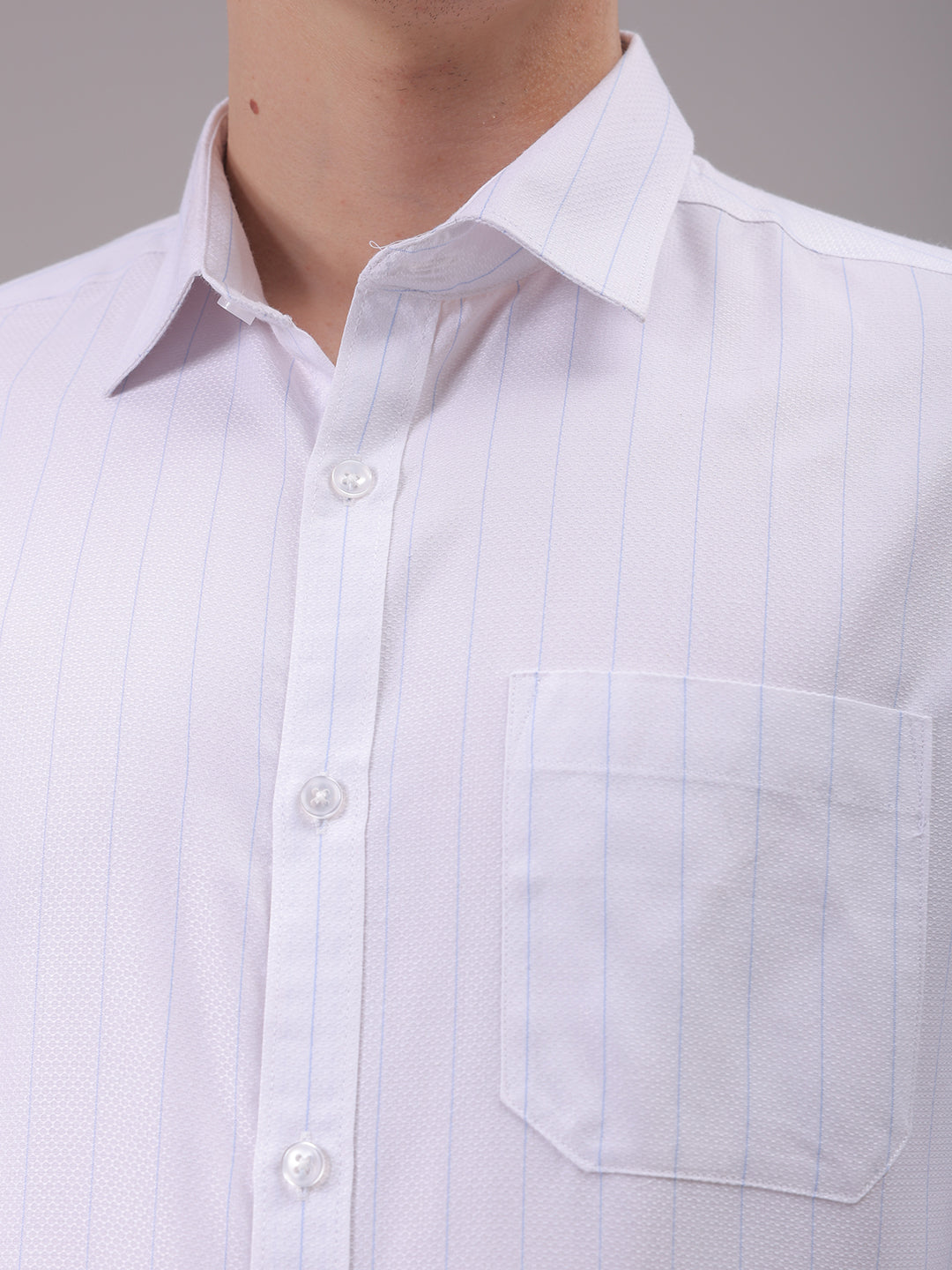 Men's White Slim Fit Striped Formal Shirt