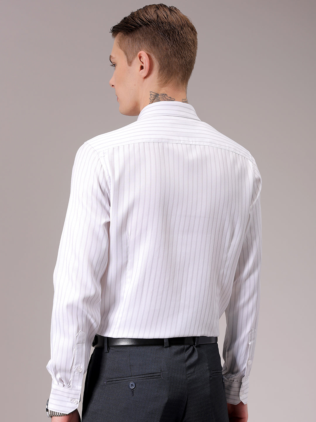 Men's Grey Slim Fit Striped Formal Shirt