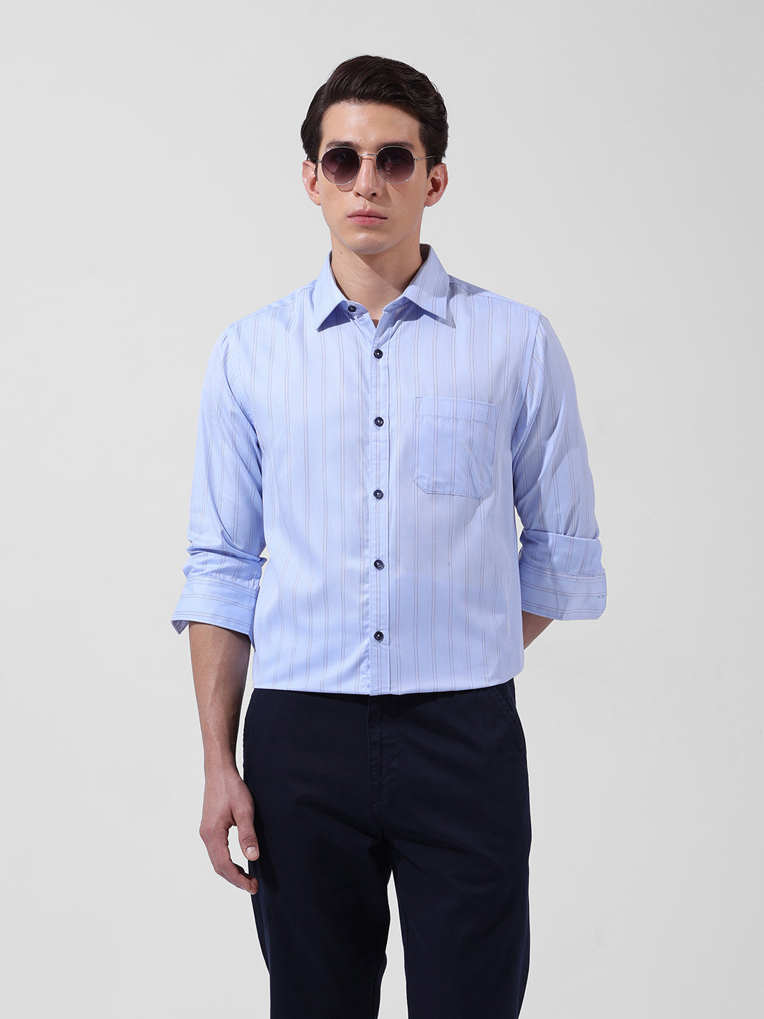 Men's Blue Slim Fit Striped Casual Shirt