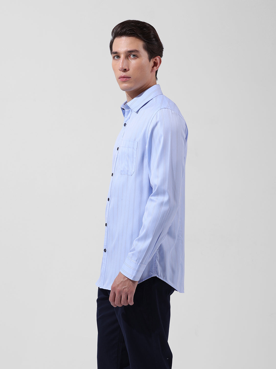 Men's Blue Slim Fit Striped Casual Shirt