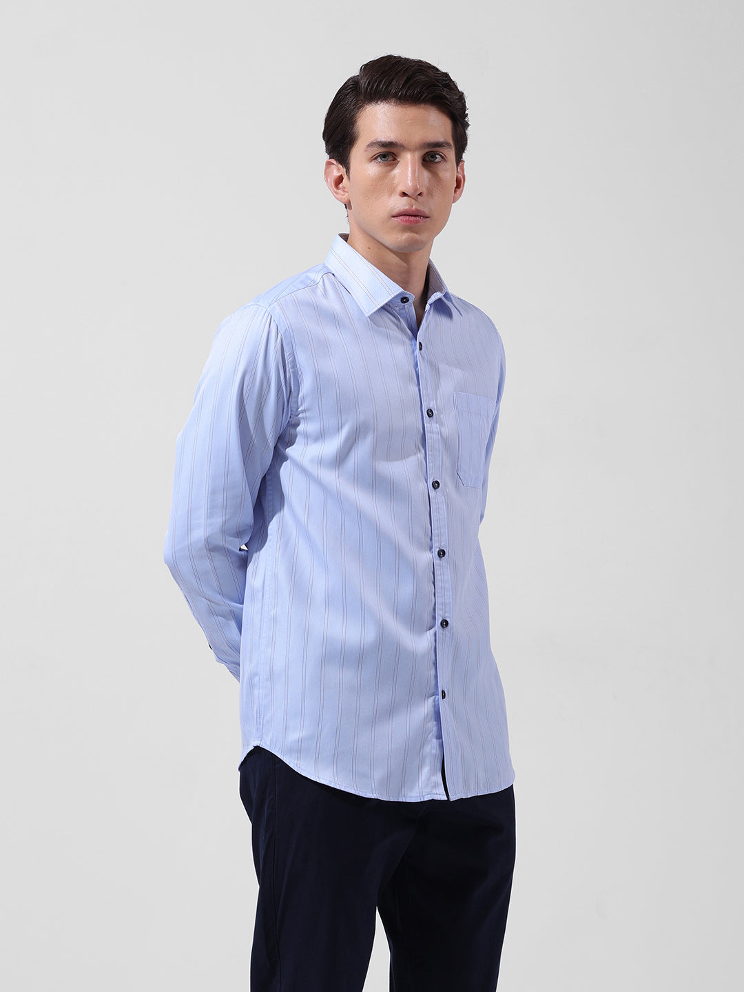 Men's Blue Slim Fit Striped Casual Shirt