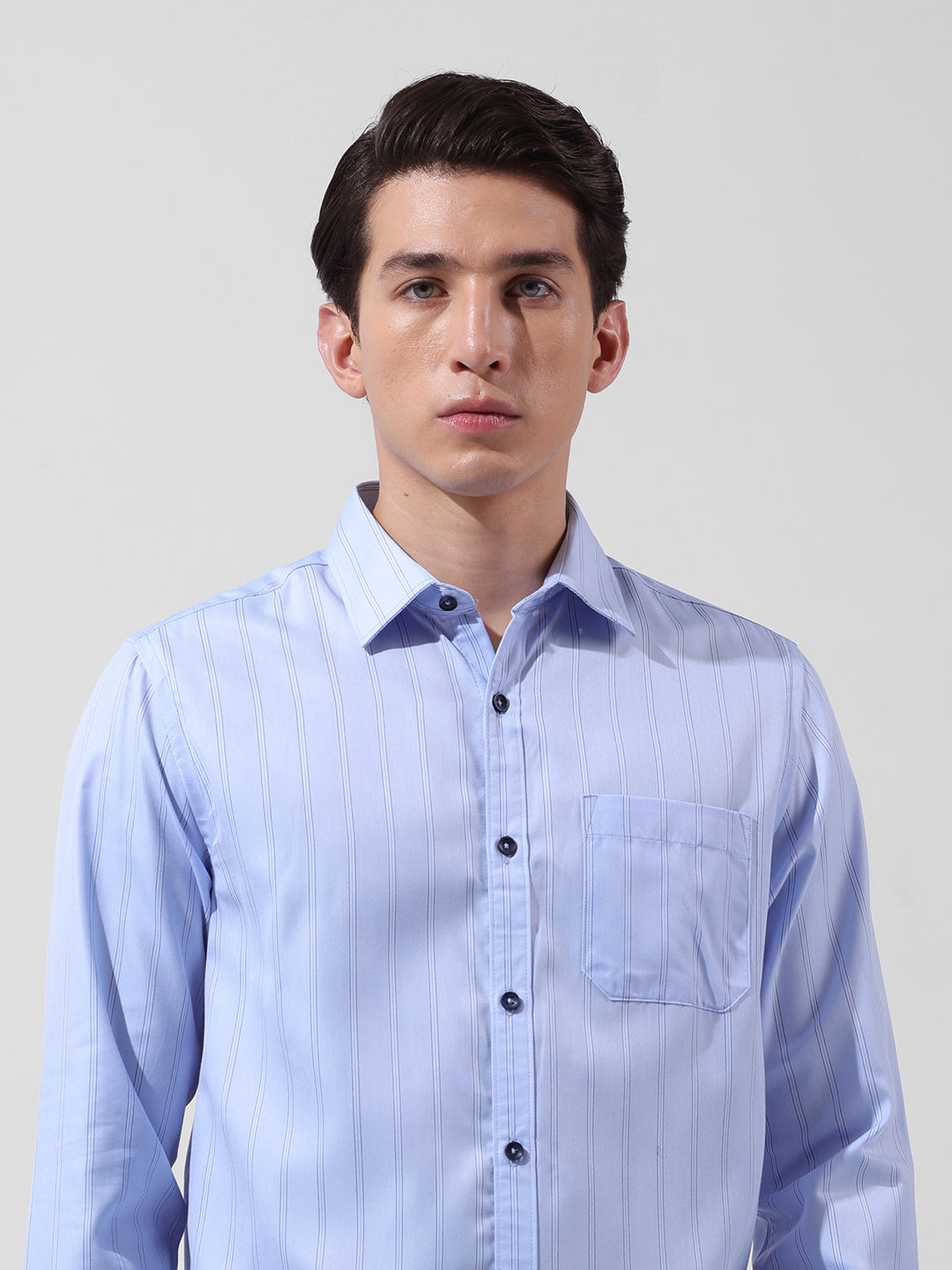 Men's Blue Slim Fit Striped Casual Shirt
