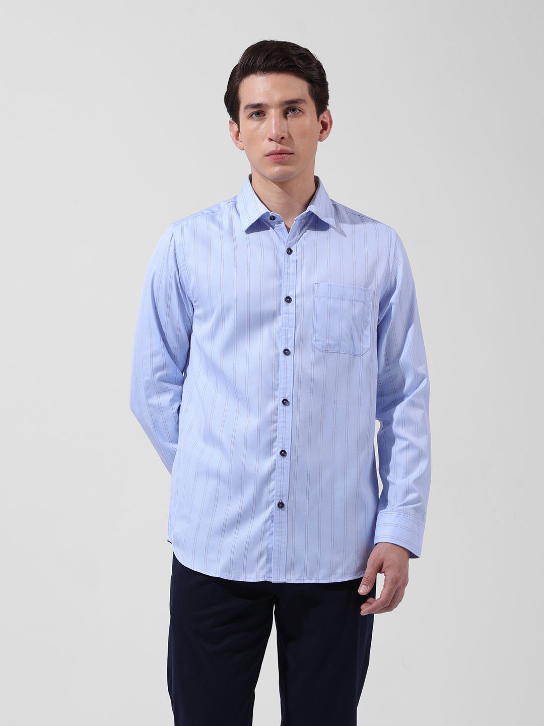 Men's Blue Slim Fit Striped Casual Shirt