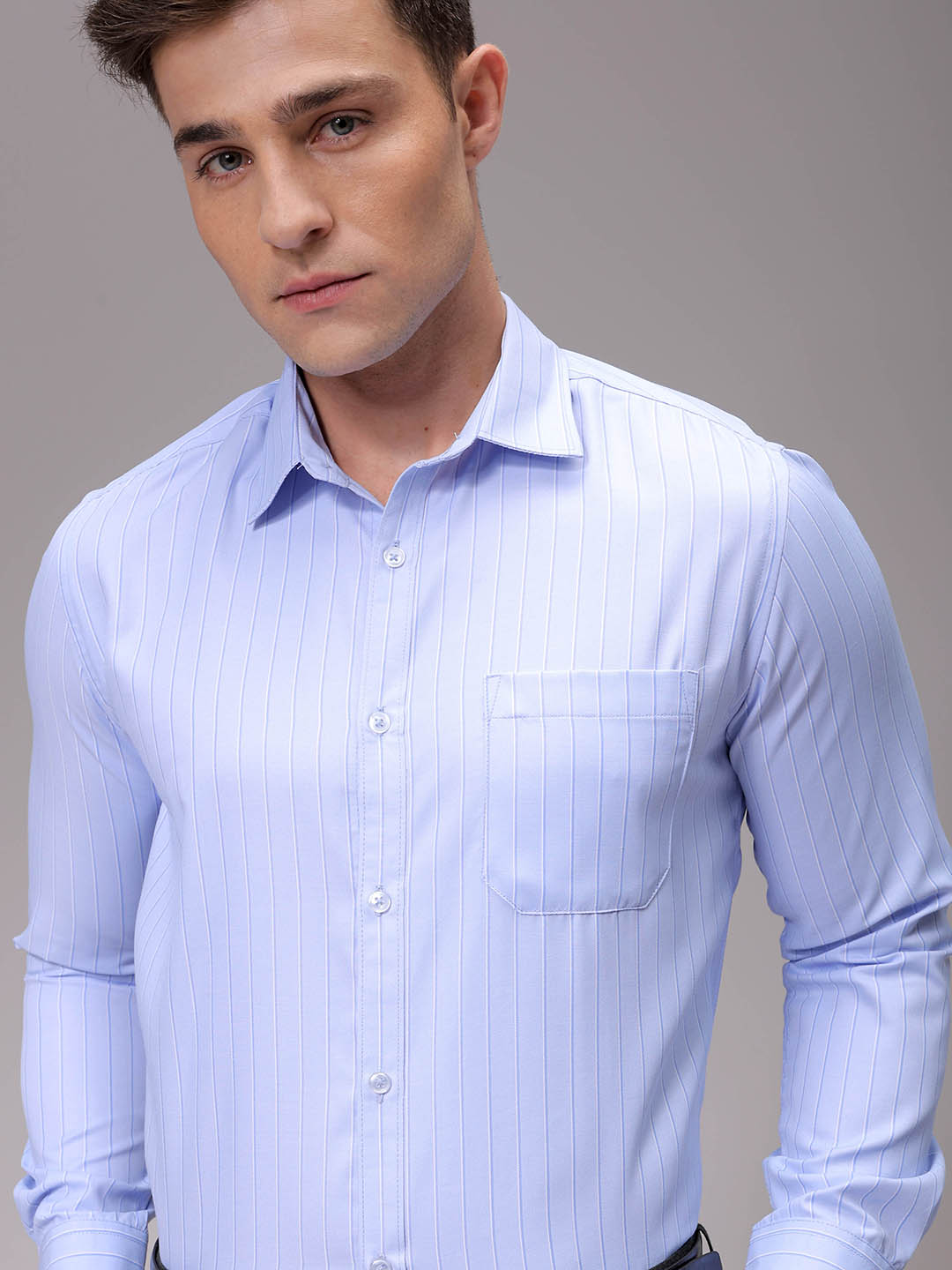 Men's Blue Slim Fit Striped Formal Shirt