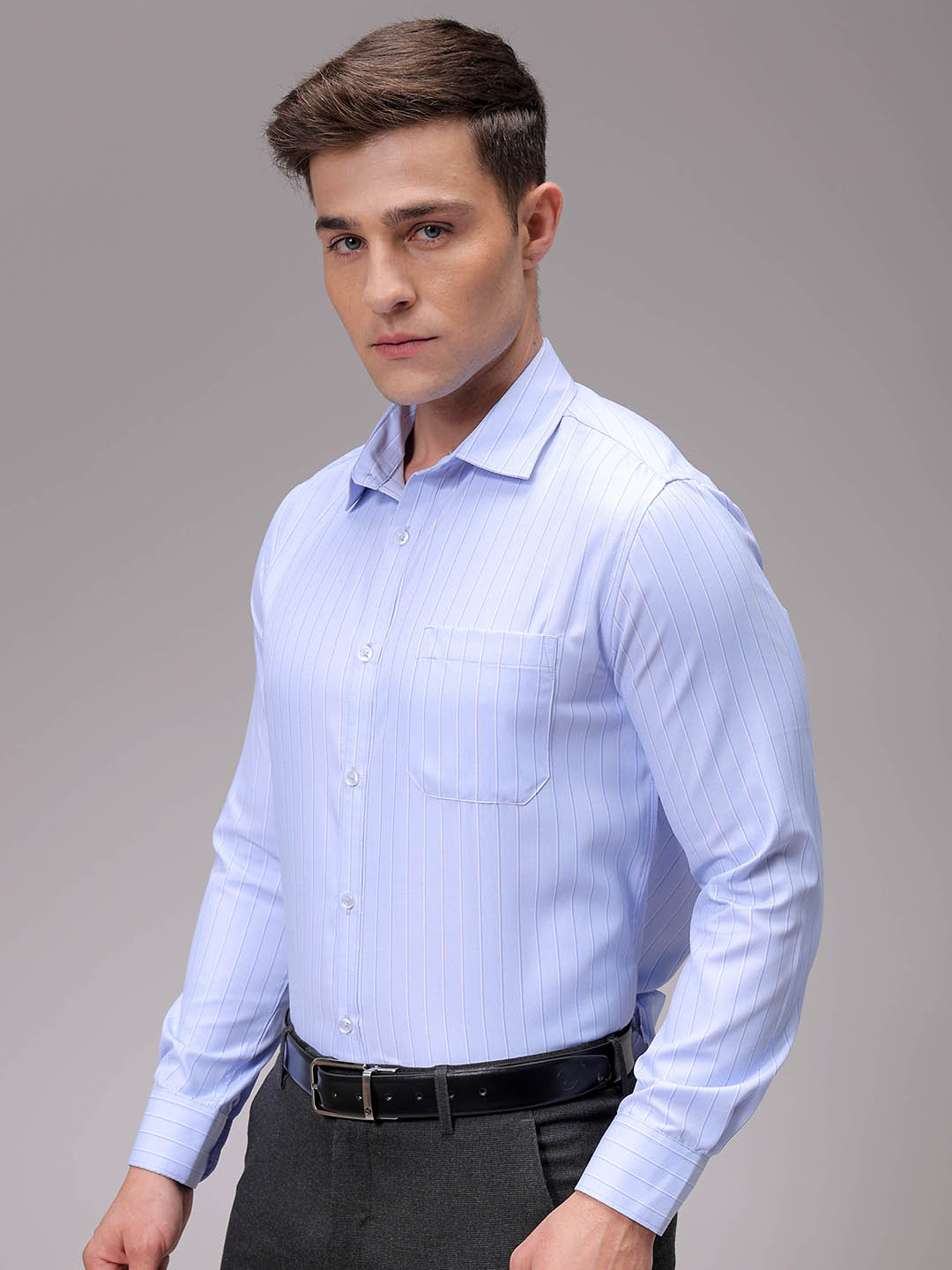 Men's Blue Slim Fit Striped Formal Shirt