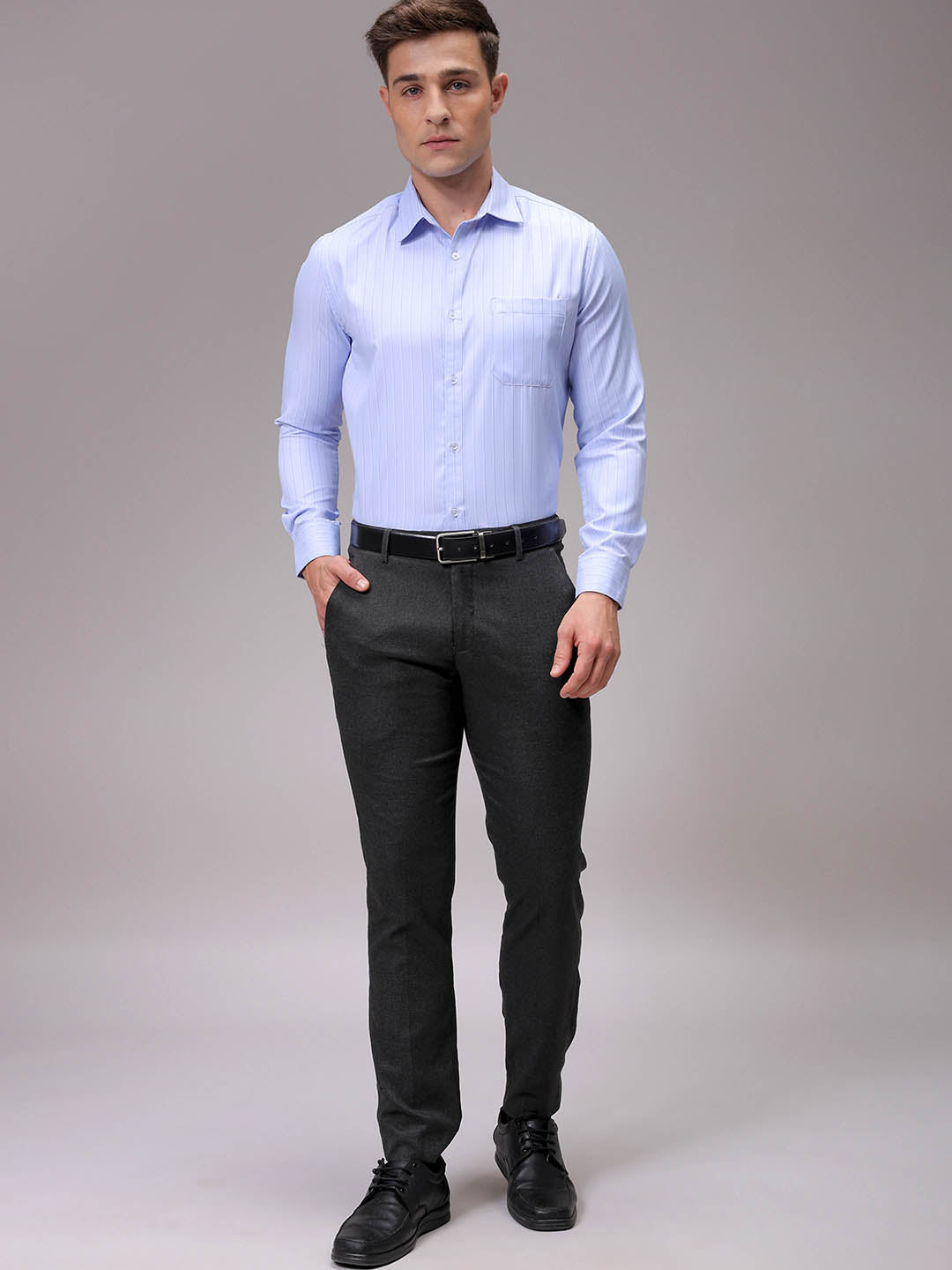 Men's Blue Slim Fit Striped Formal Shirt