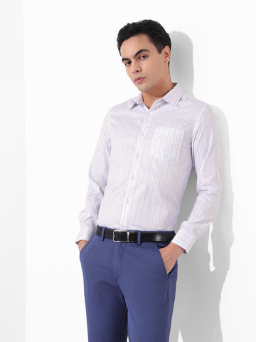 Men's White Slim Fit Striped Formal Shirt