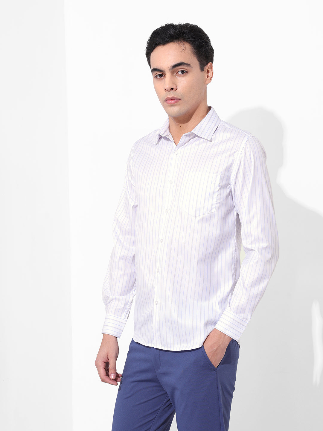 Men's White Slim Fit Striped Formal Shirt
