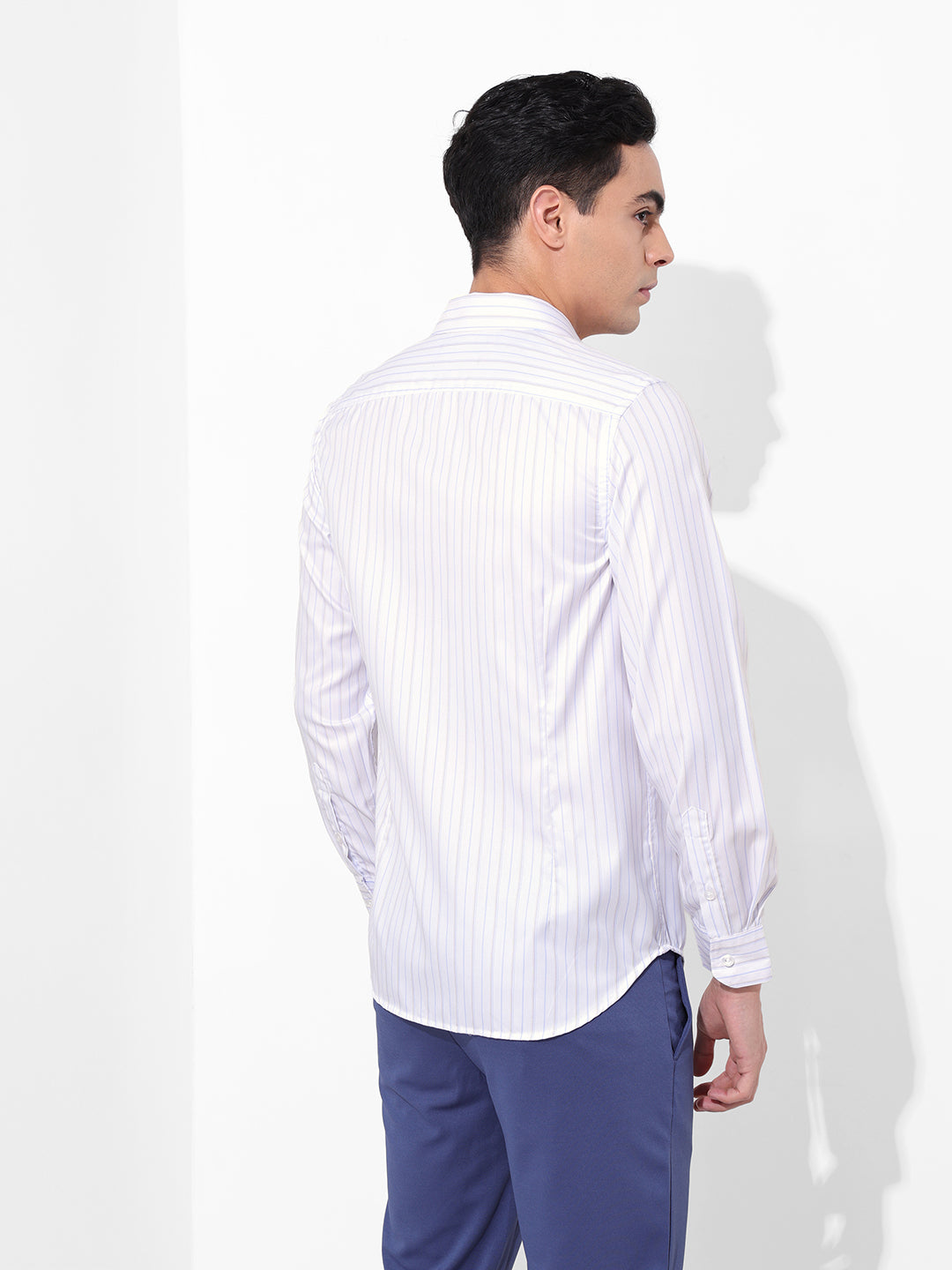Men's White Slim Fit Striped Formal Shirt