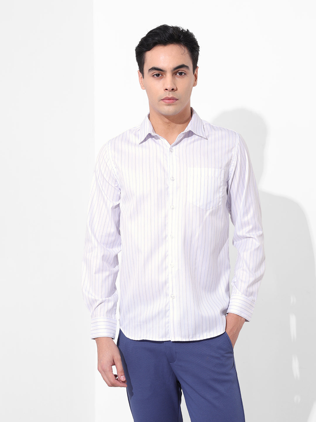 Men's White Slim Fit Striped Formal Shirt