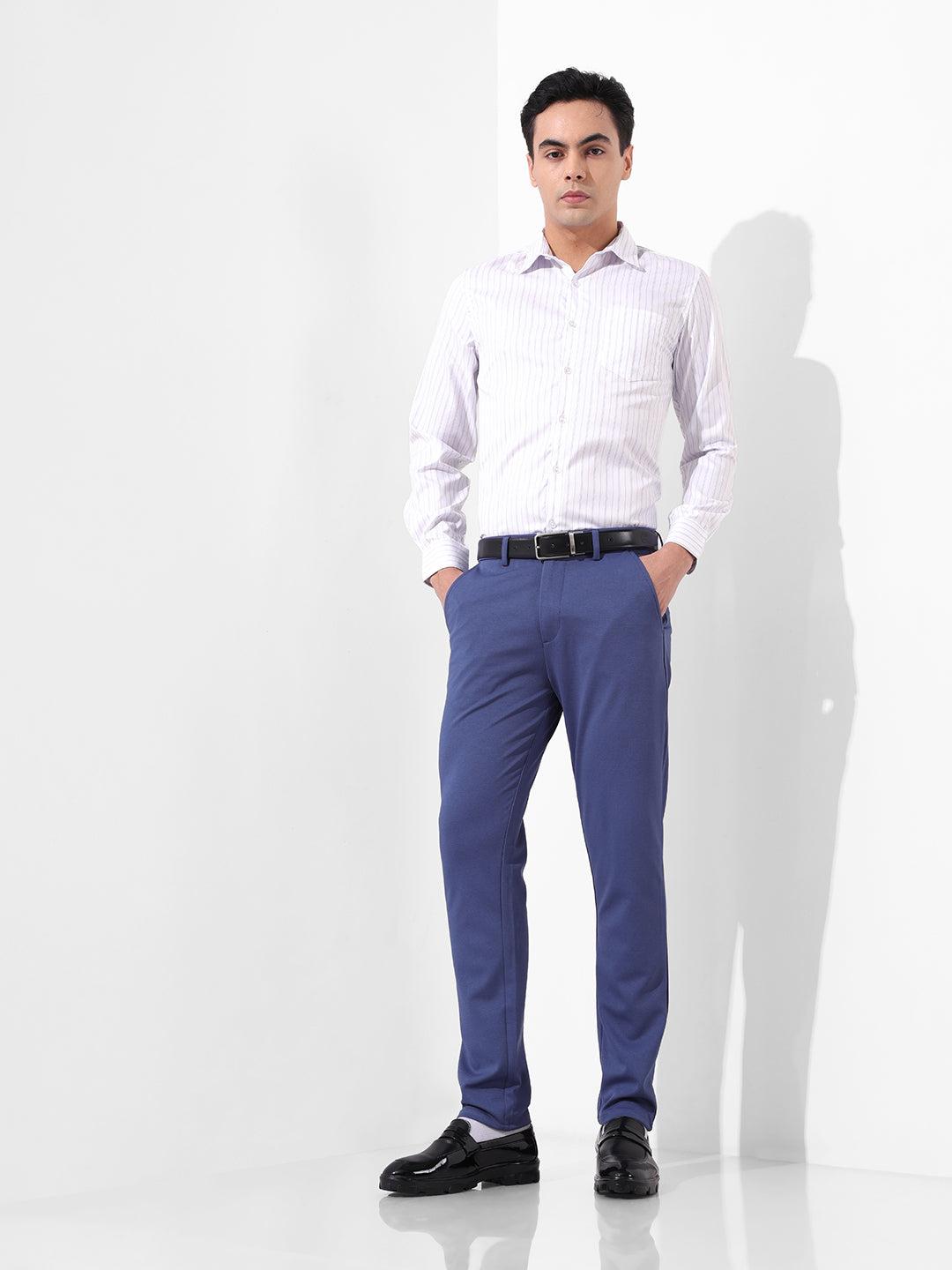 Men's White Slim Fit Striped Formal Shirt