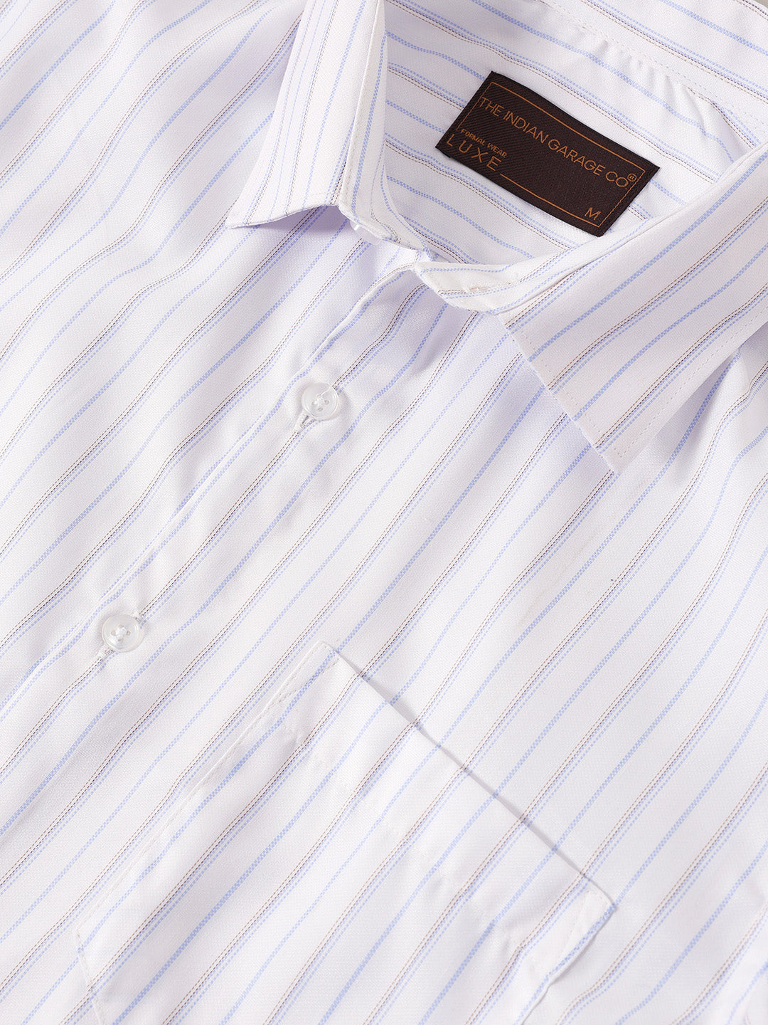 Men's White Slim Fit Striped Formal Shirt