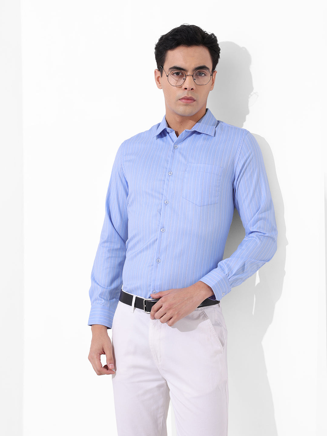 Men's Blue Slim Fit Striped Formal Shirt