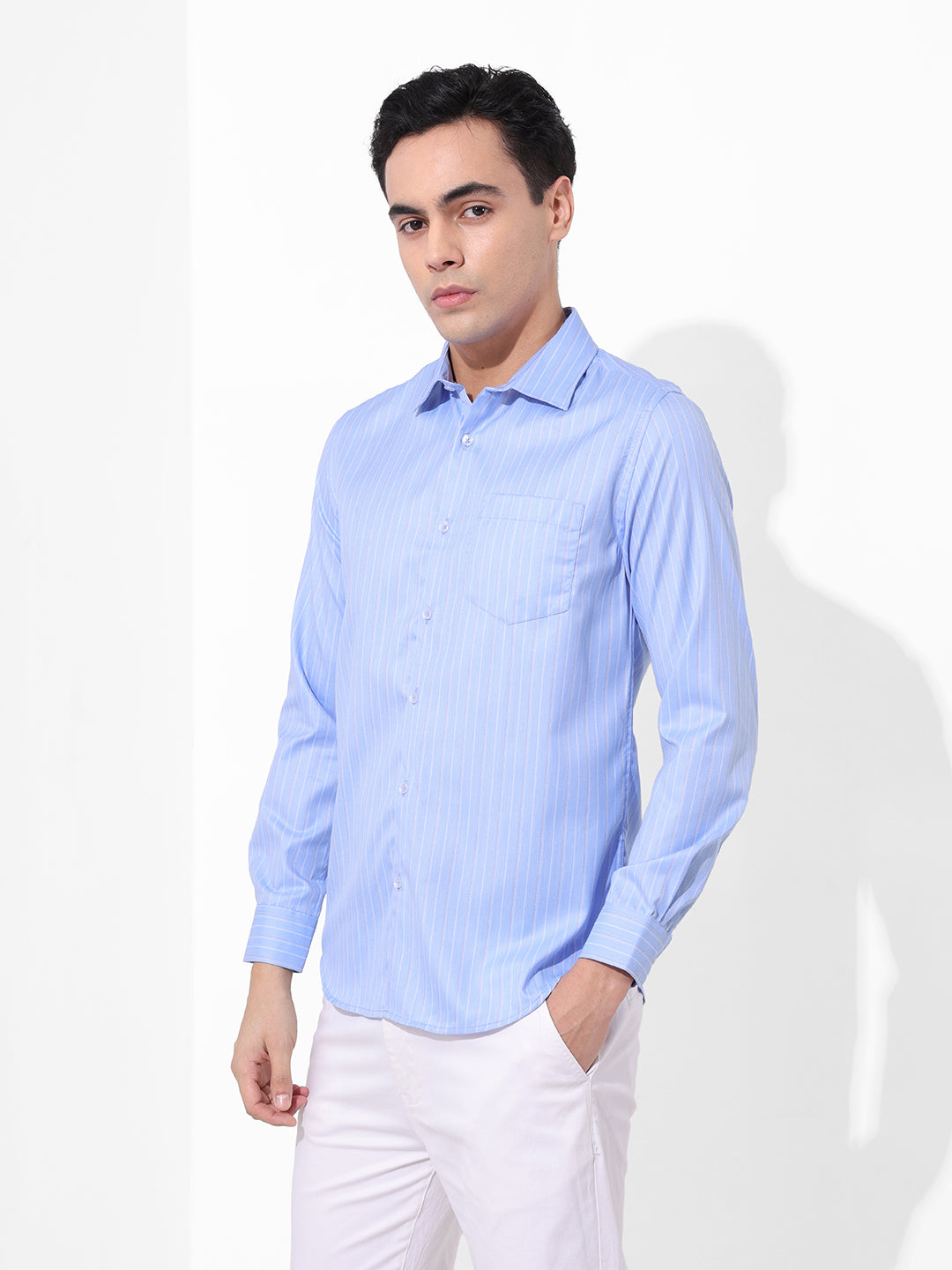 Men's Blue Slim Fit Striped Formal Shirt