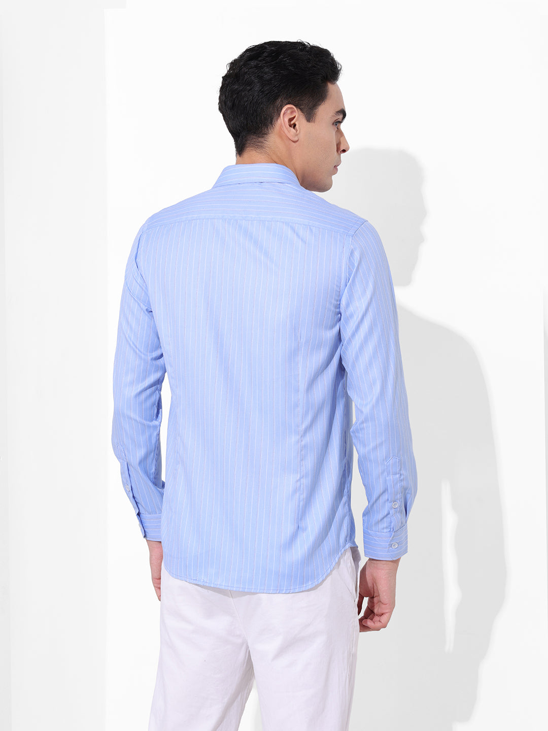 Men's Blue Slim Fit Striped Formal Shirt