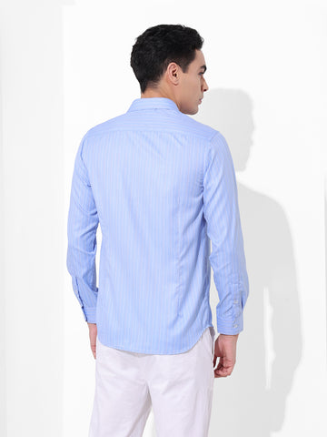 Men's Blue Slim Fit Striped Formal Shirt