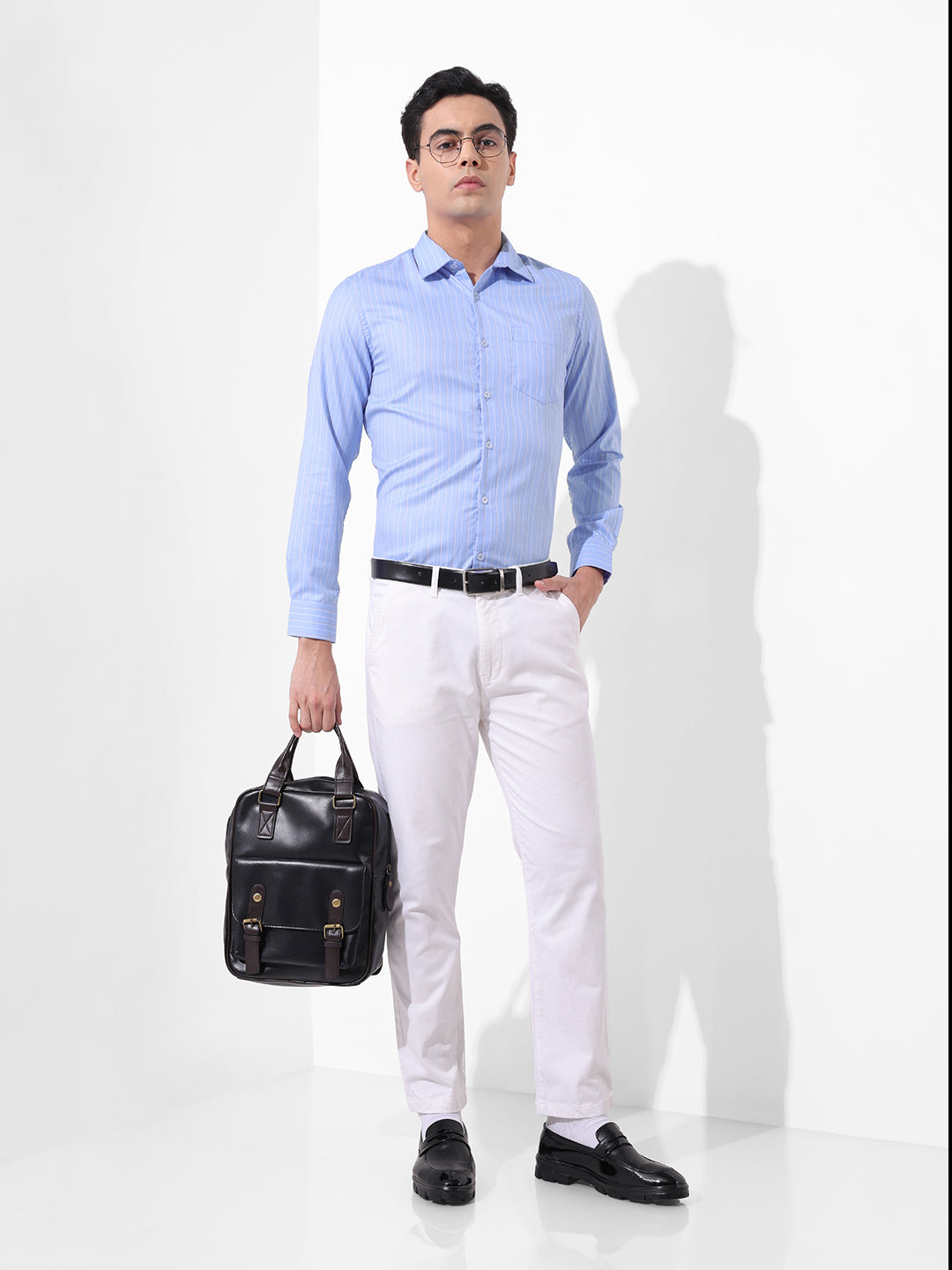 Men's Blue Slim Fit Striped Formal Shirt