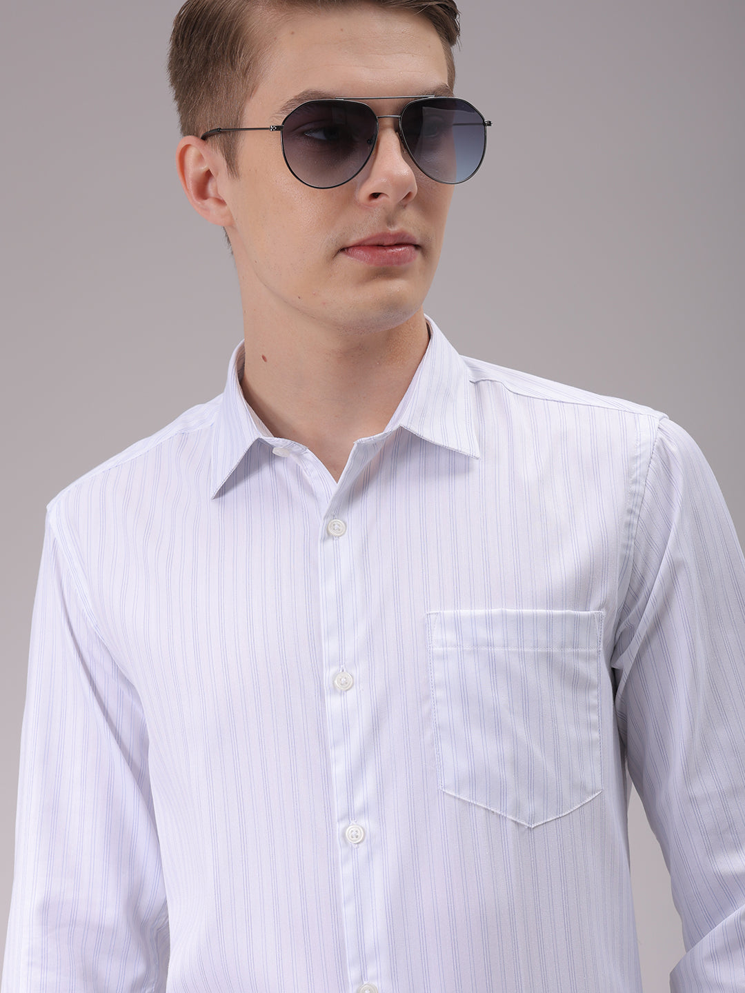 Men's Blue Slim Fit Striped Formal Shirt