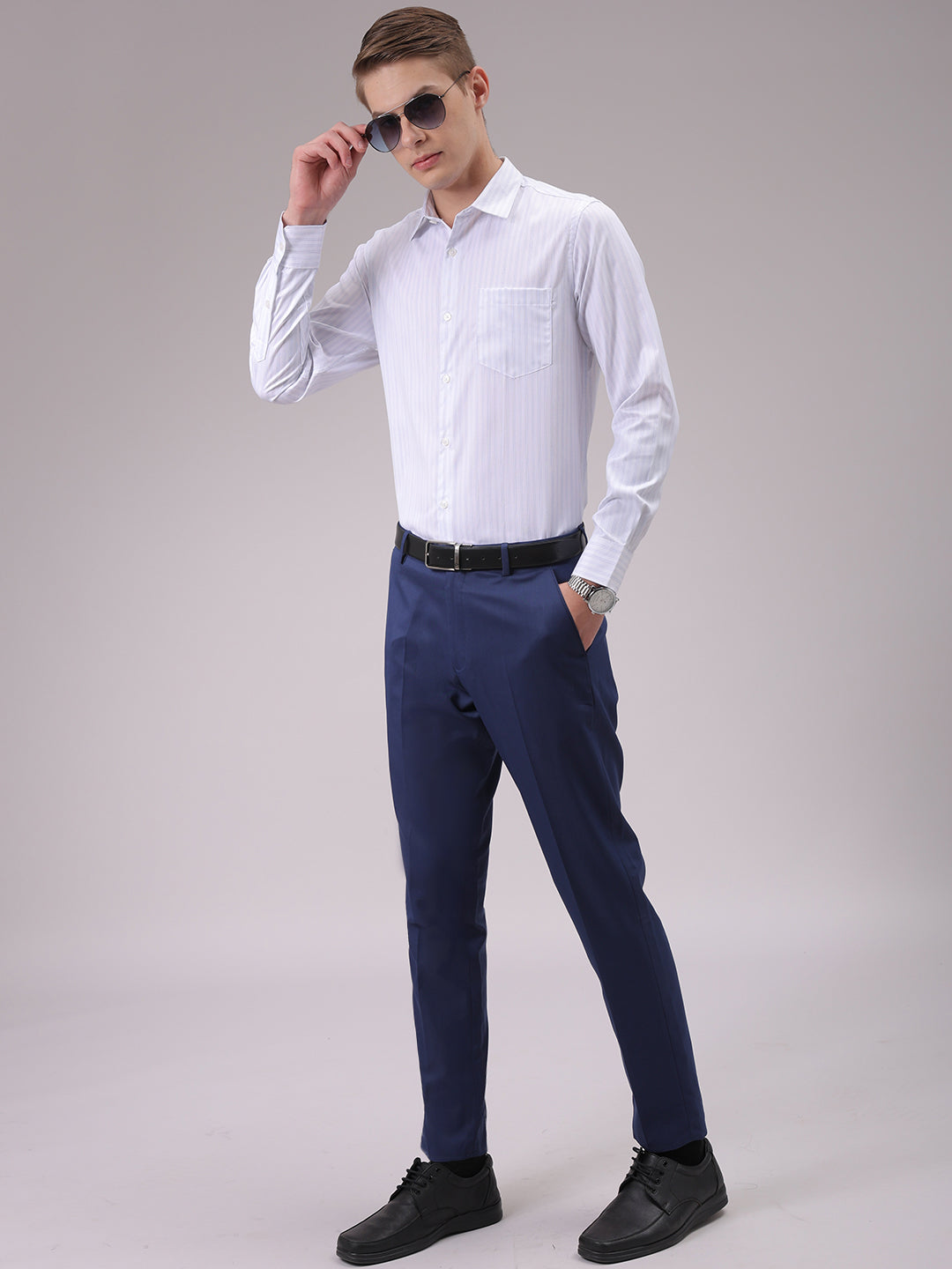 Men's Blue Slim Fit Striped Formal Shirt