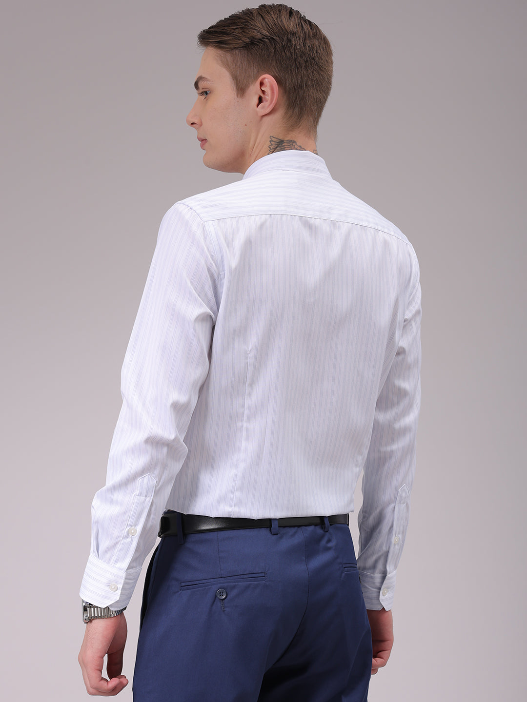 Men's Blue Slim Fit Striped Formal Shirt