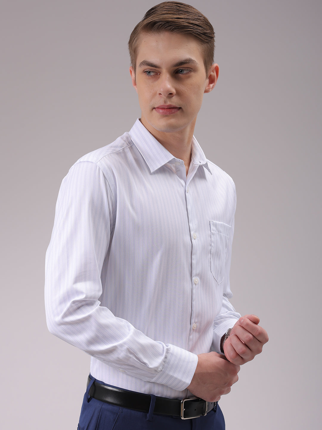 Men's Blue Slim Fit Striped Formal Shirt