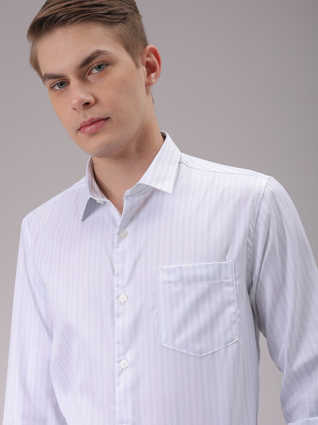 Men's Teal Slim Fit Striped Formal Shirt