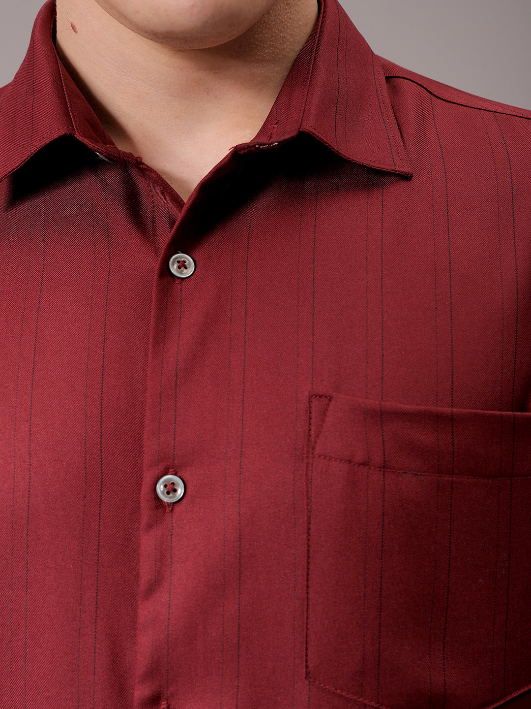 Men's Burgundy Slim Fit Striped Formal Shirt