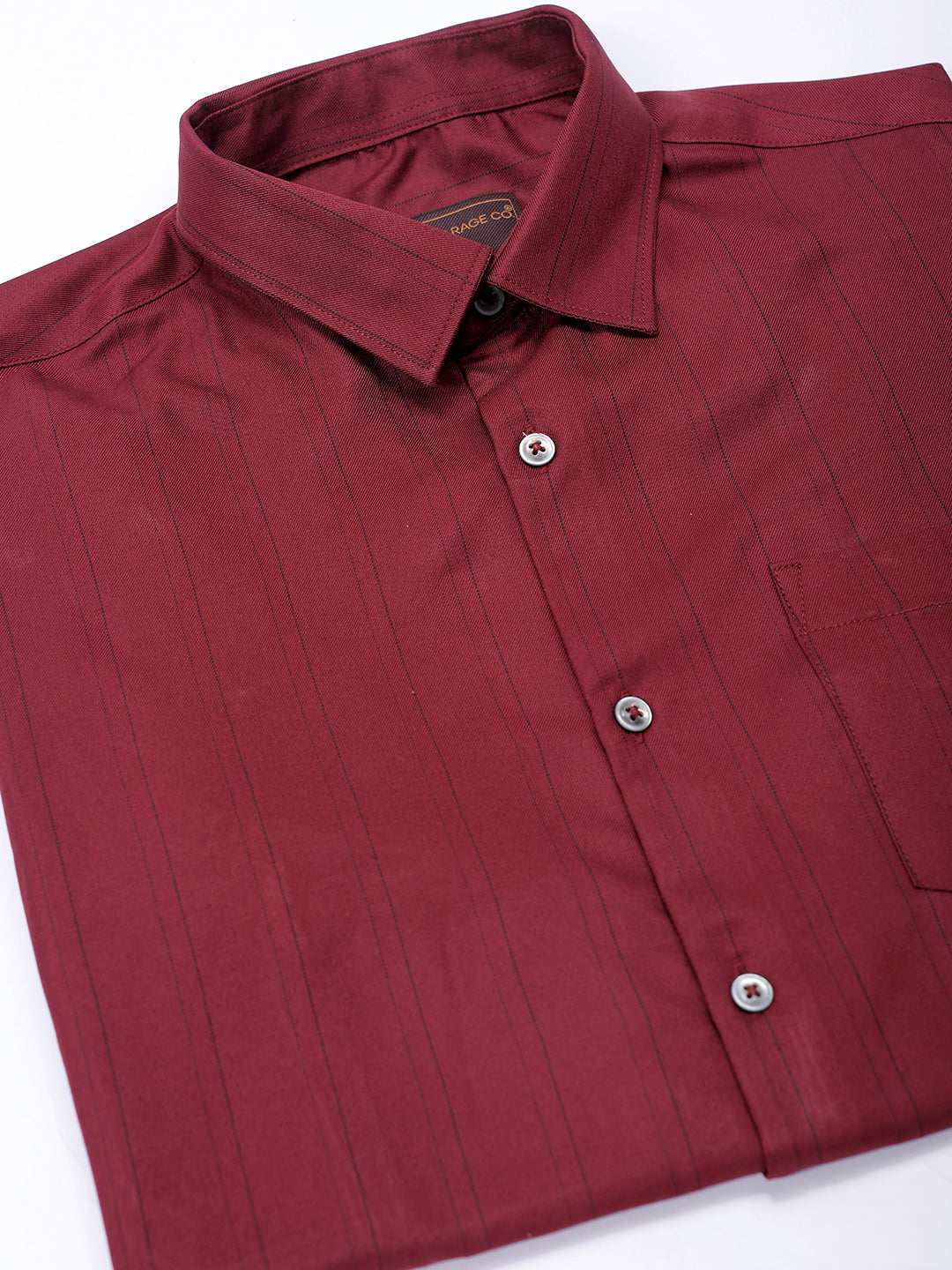 Men's Burgundy Slim Fit Striped Formal Shirt