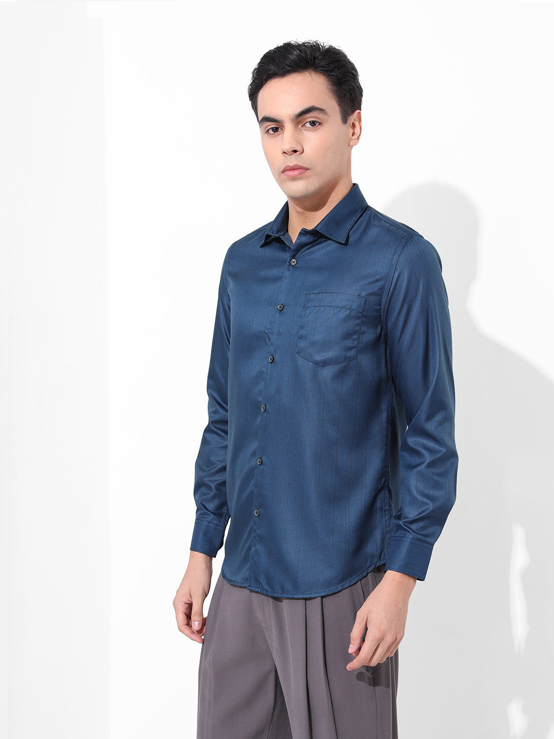 Men's Blue Slim Fit Striped Formal Shirt