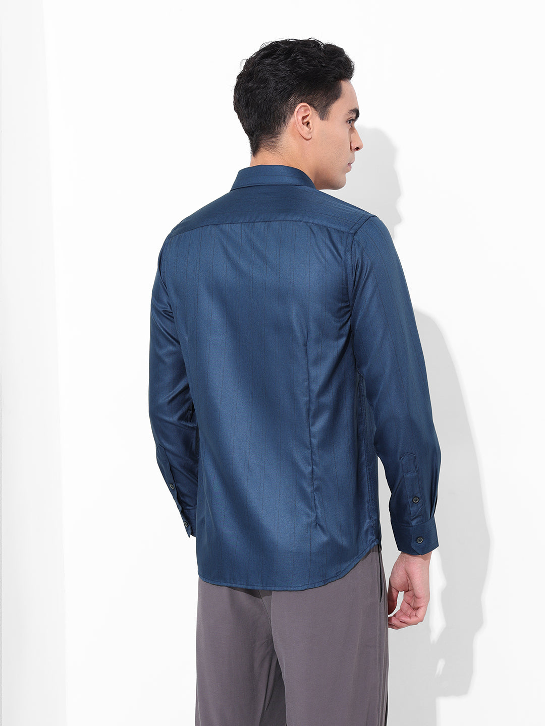 Men's Blue Slim Fit Striped Formal Shirt