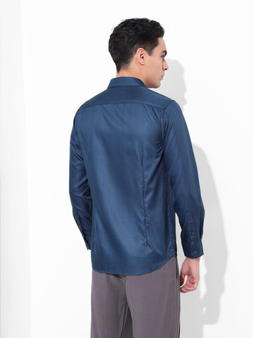 Men's Blue Slim Fit Striped Formal Shirt