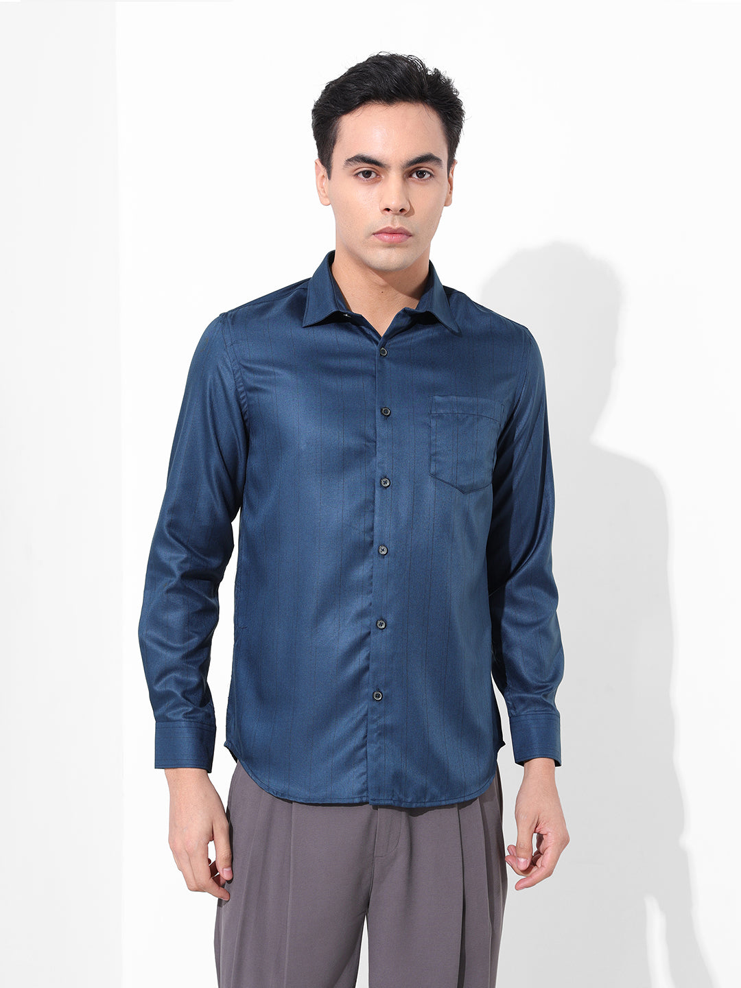 Men's Blue Slim Fit Striped Formal Shirt