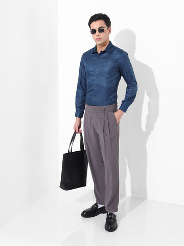 Men's Blue Slim Fit Striped Formal Shirt