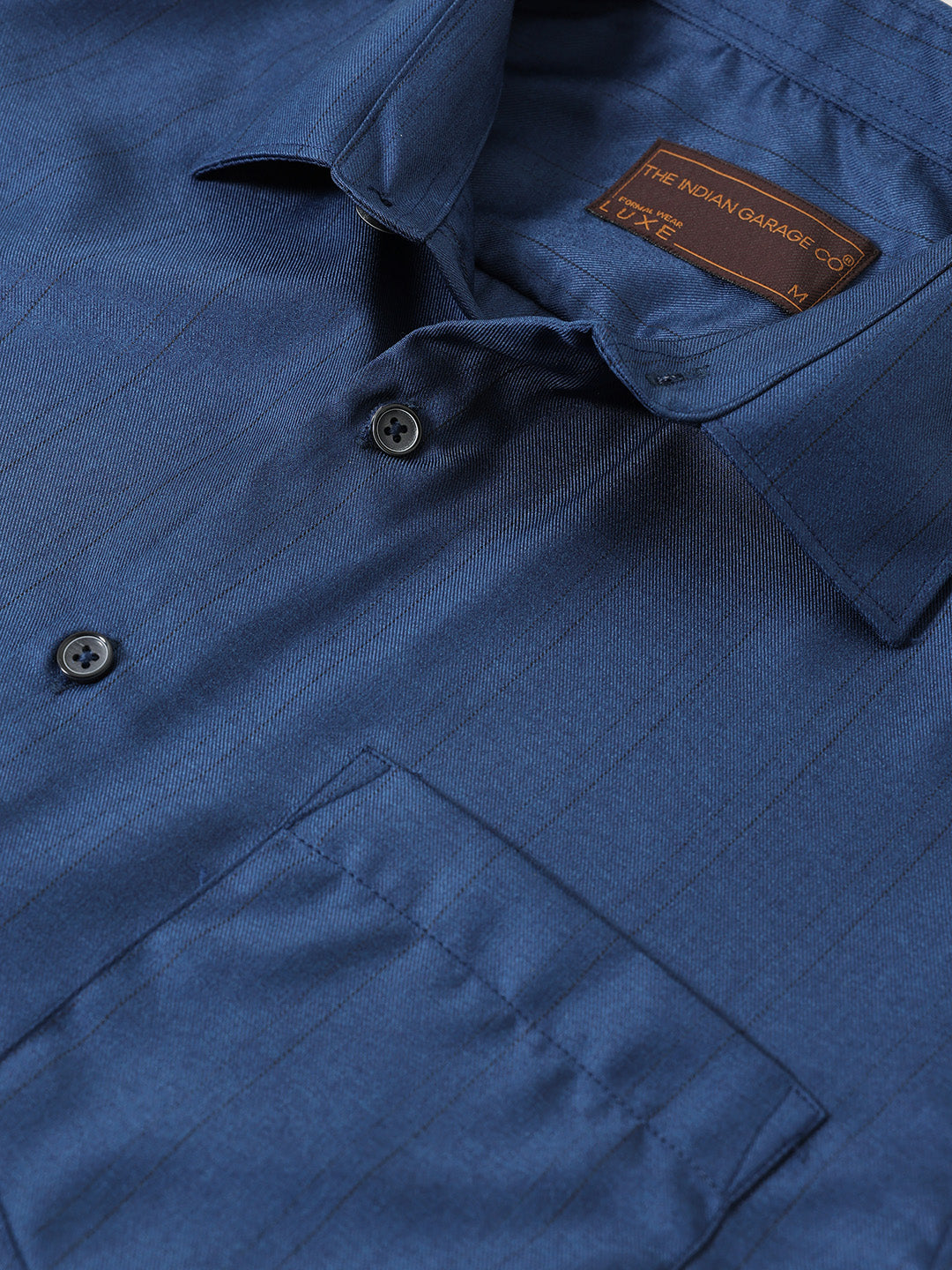 Men's Blue Slim Fit Striped Formal Shirt