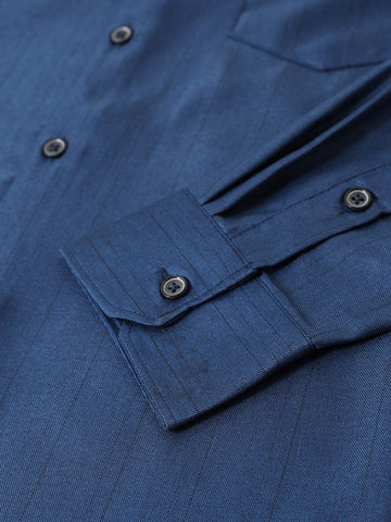 Men's Blue Slim Fit Striped Formal Shirt