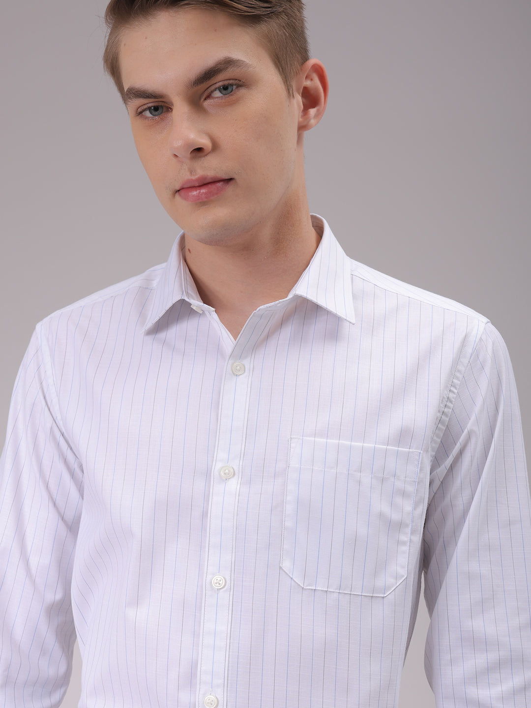 Men's White Slim Fit Striped Formal Shirt