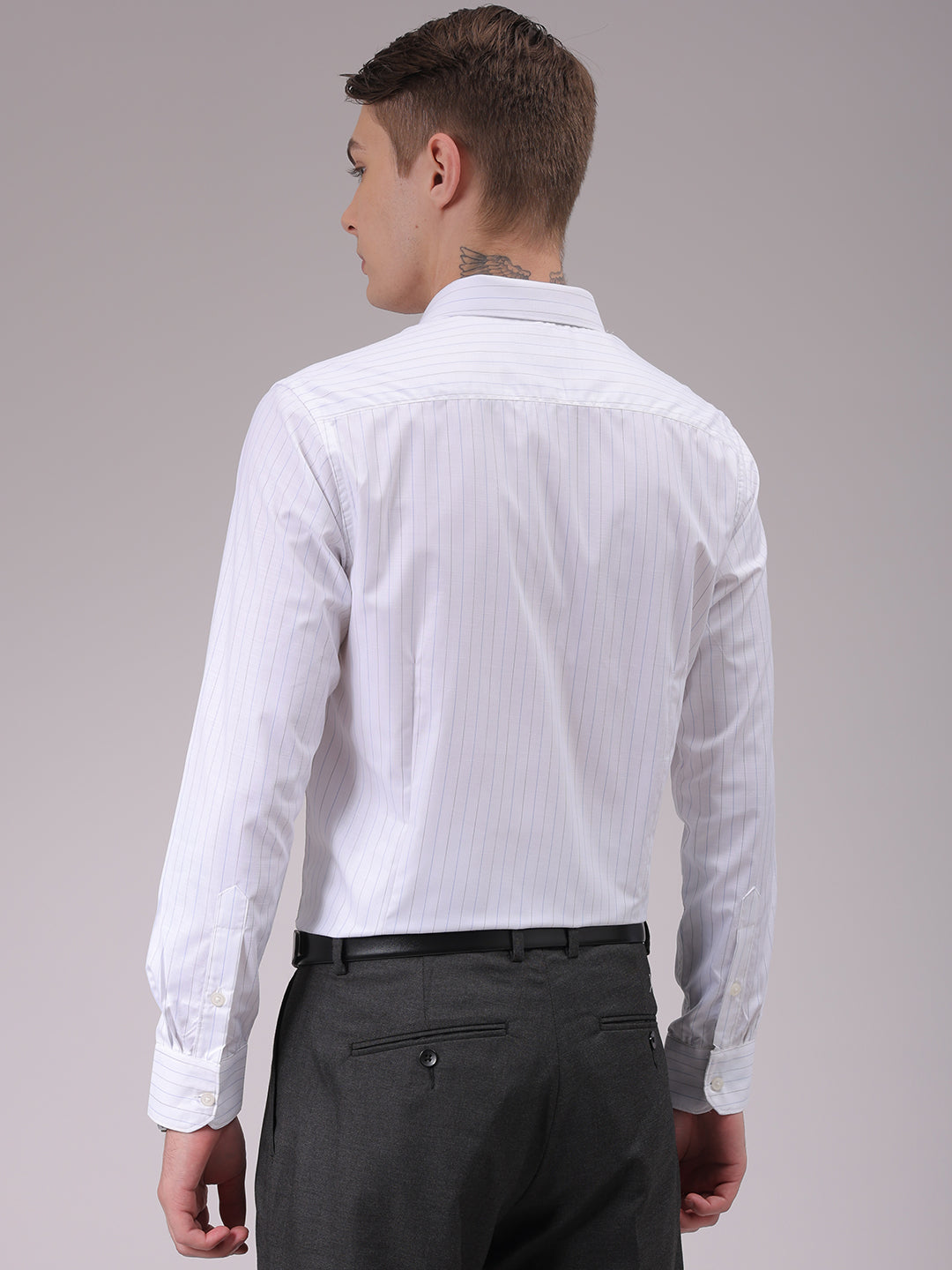 Men's White Slim Fit Striped Formal Shirt