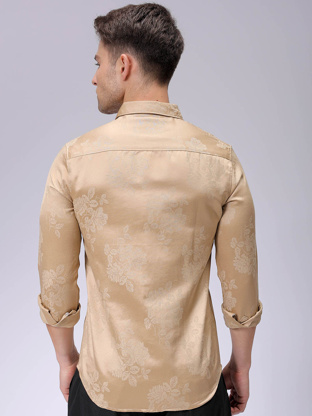 Men's Beige Slim Fit Textured Partywear Shirt