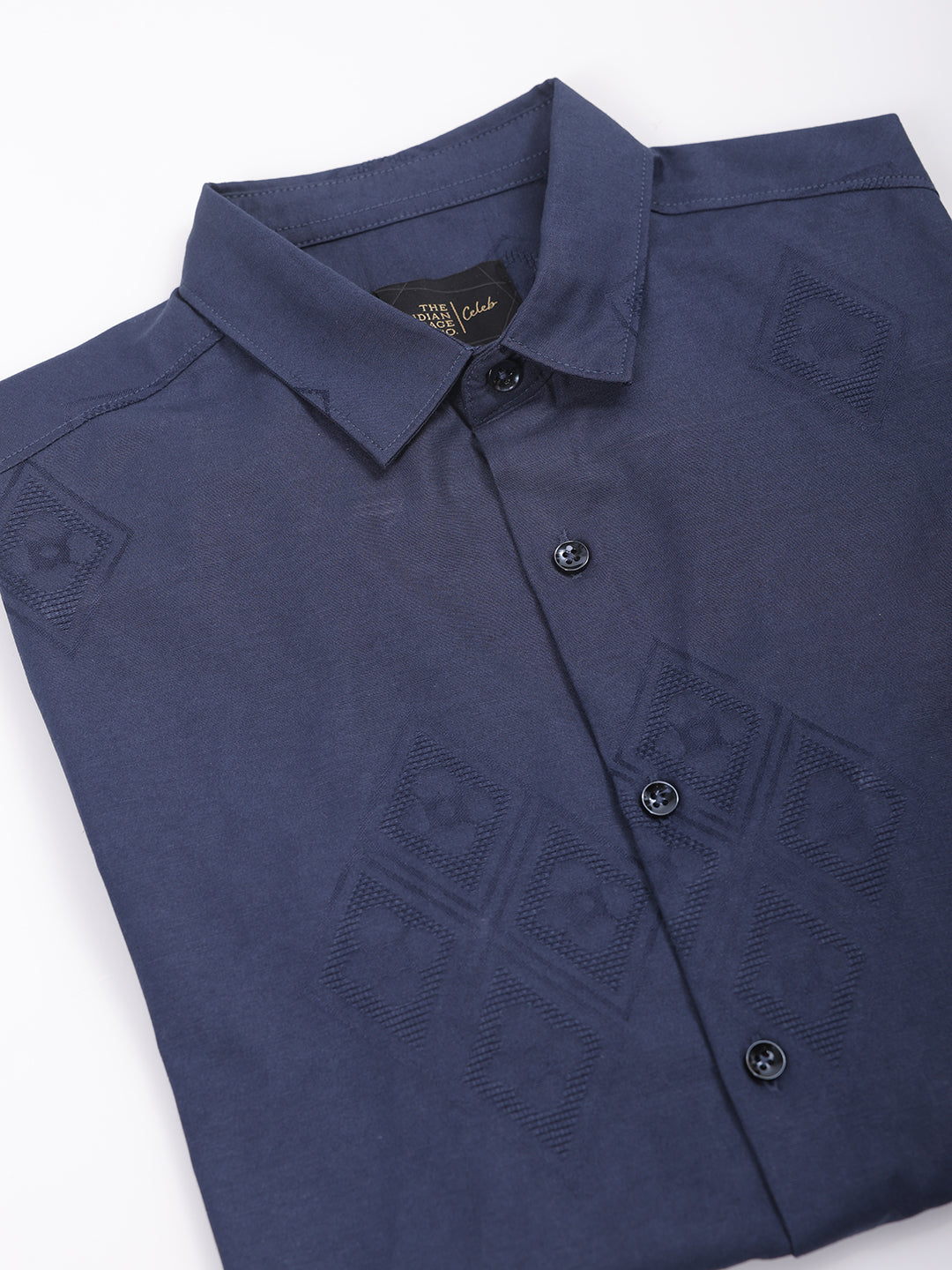 Men's Navy Blue Slim Fit Textured Partywear Shirt