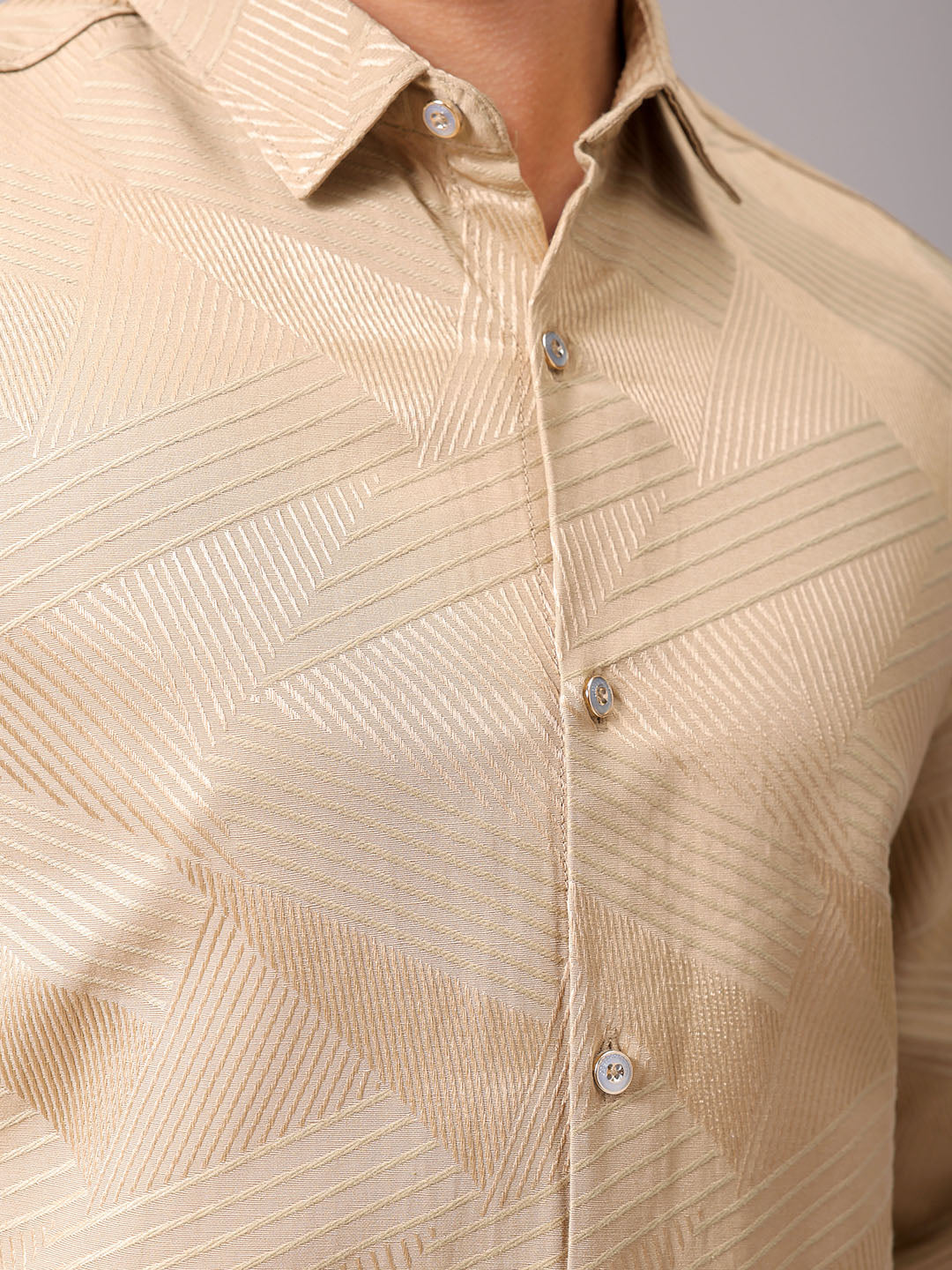 Men's Beige Slim Fit Textured Partywear Shirt