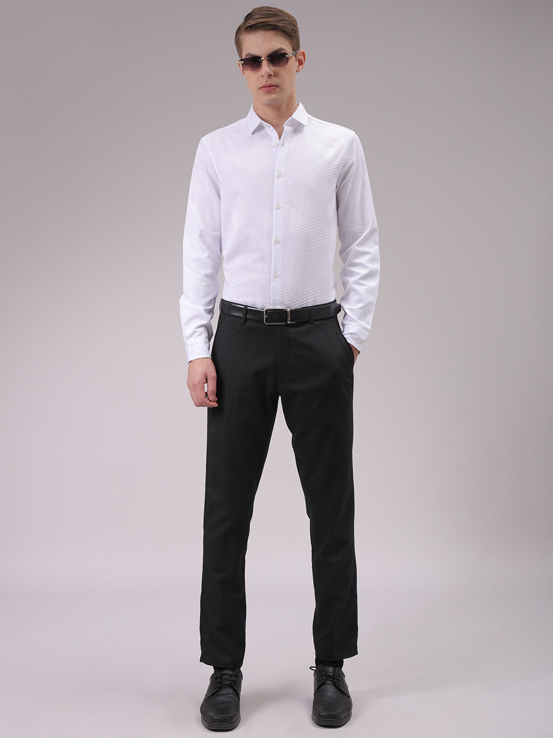 Men's White Slim Fit Textured Partywear Shirt