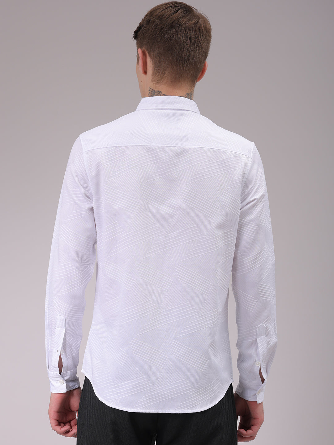 Men's White Slim Fit Textured Partywear Shirt